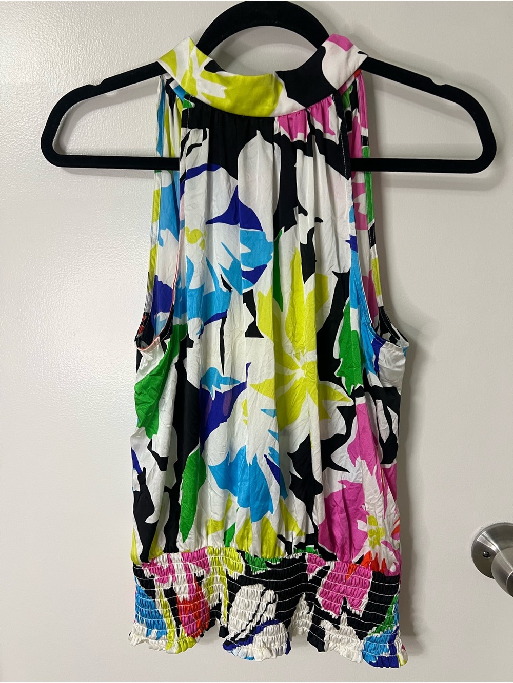 Cache Vintage Y2K  Multicolor Floral Halter Tank Top 100% Silk High Neck Summer